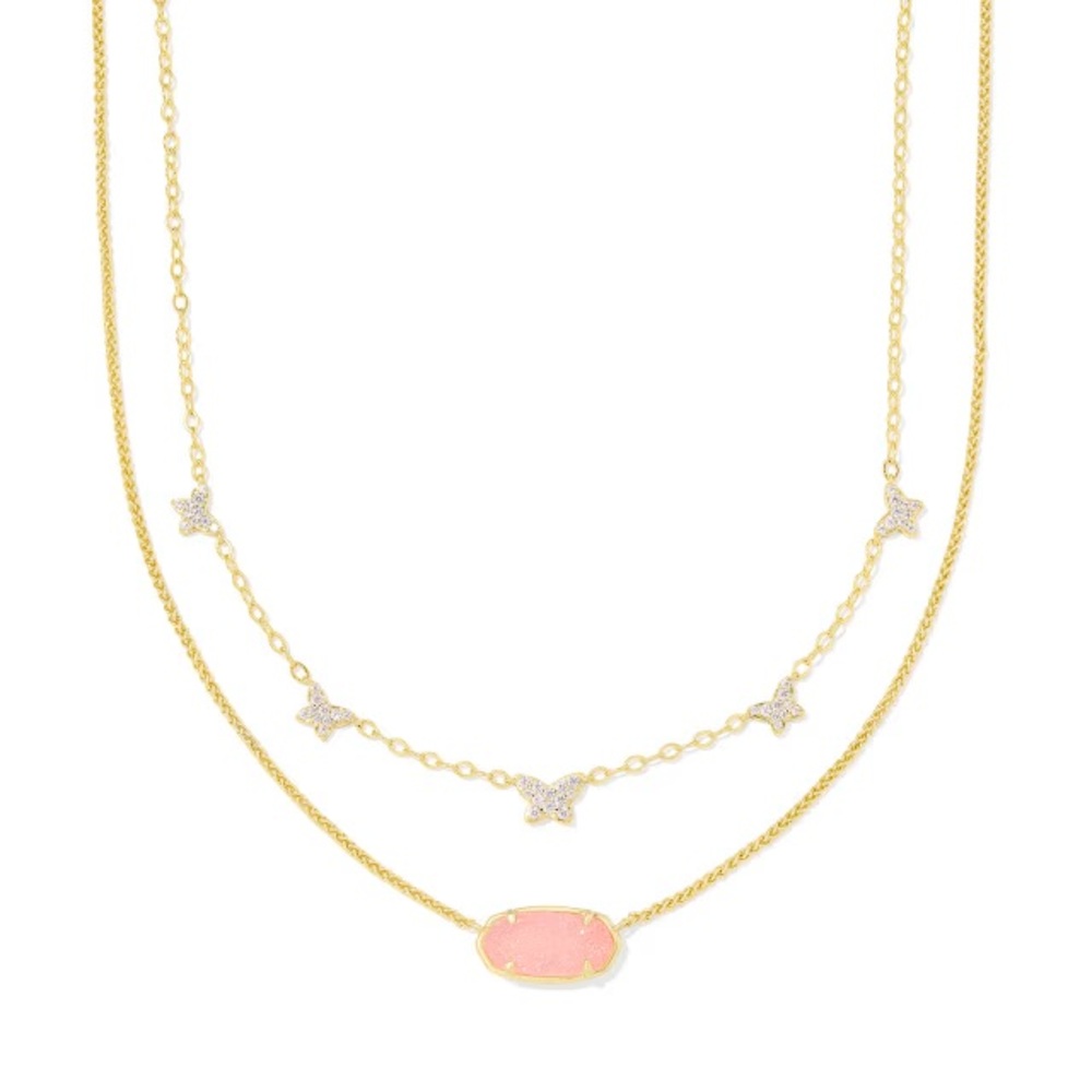 Kendra Scott 14k Gold & Light Pink Drusy Double Layer Necklace w Layer It Clasp